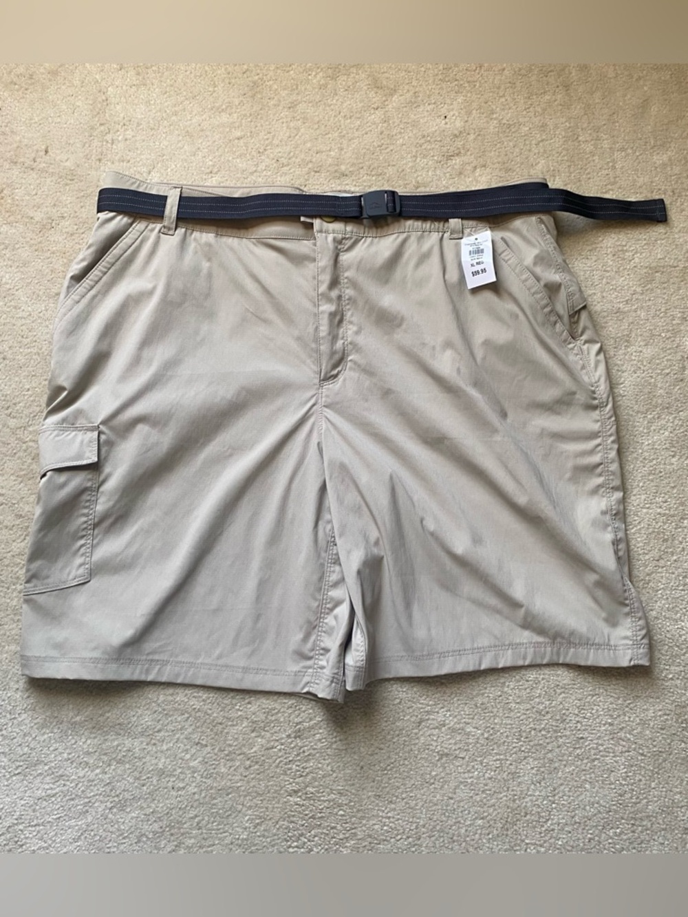 LL Bean Shorts Womens XL Beige Sand Tropicwear Cargo Hiking Woven Belted Stretch